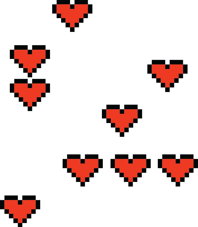 A group of 8-bit hearts